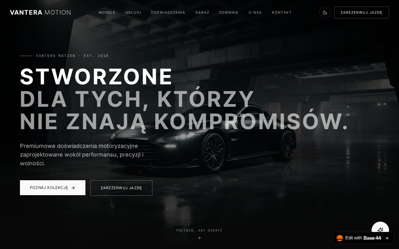 Mockup strony Vantera Motion